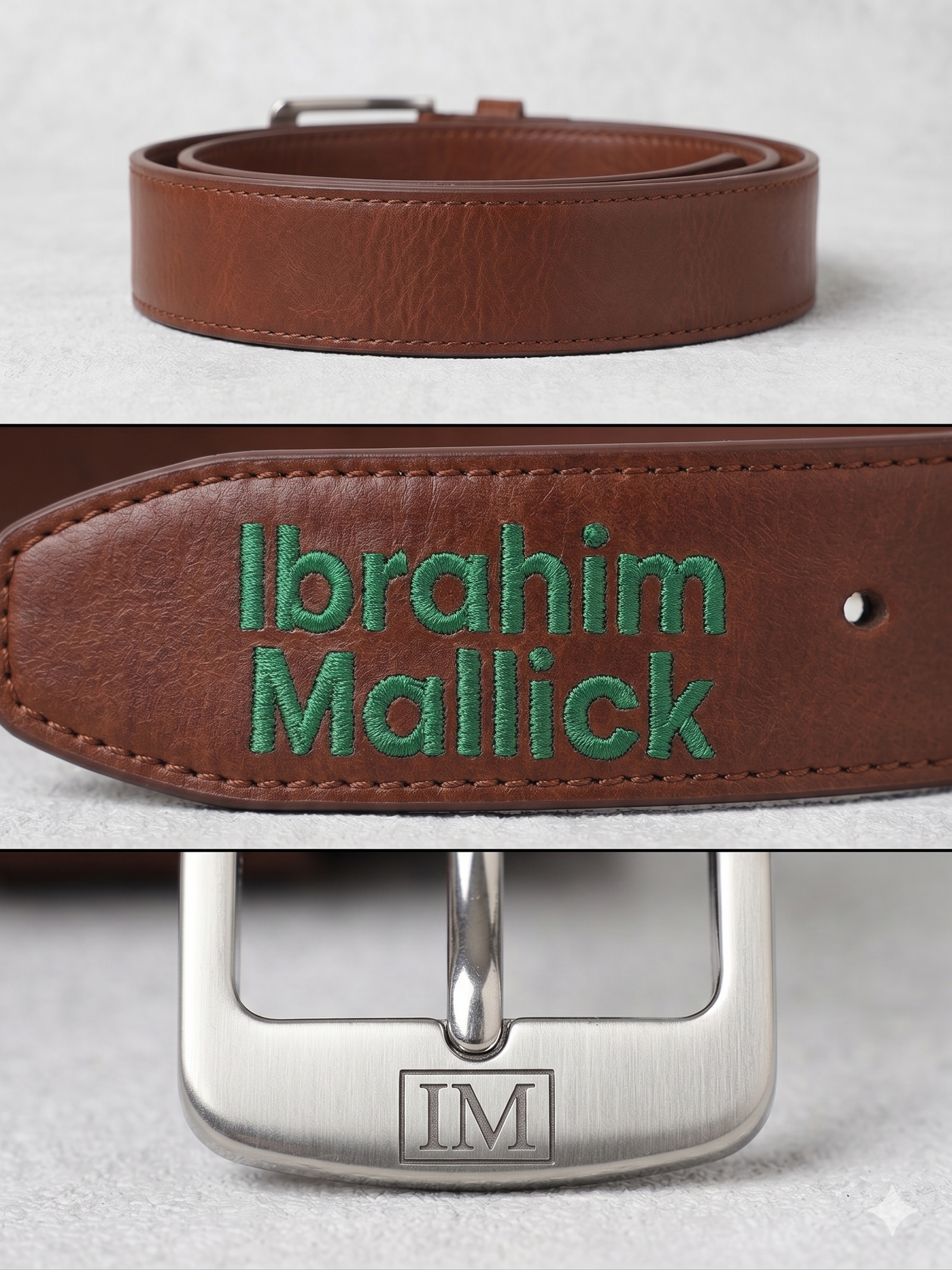 Custom Embroidered Premium Leather Belt – Tailored Signature Strap with Monogram Buckle