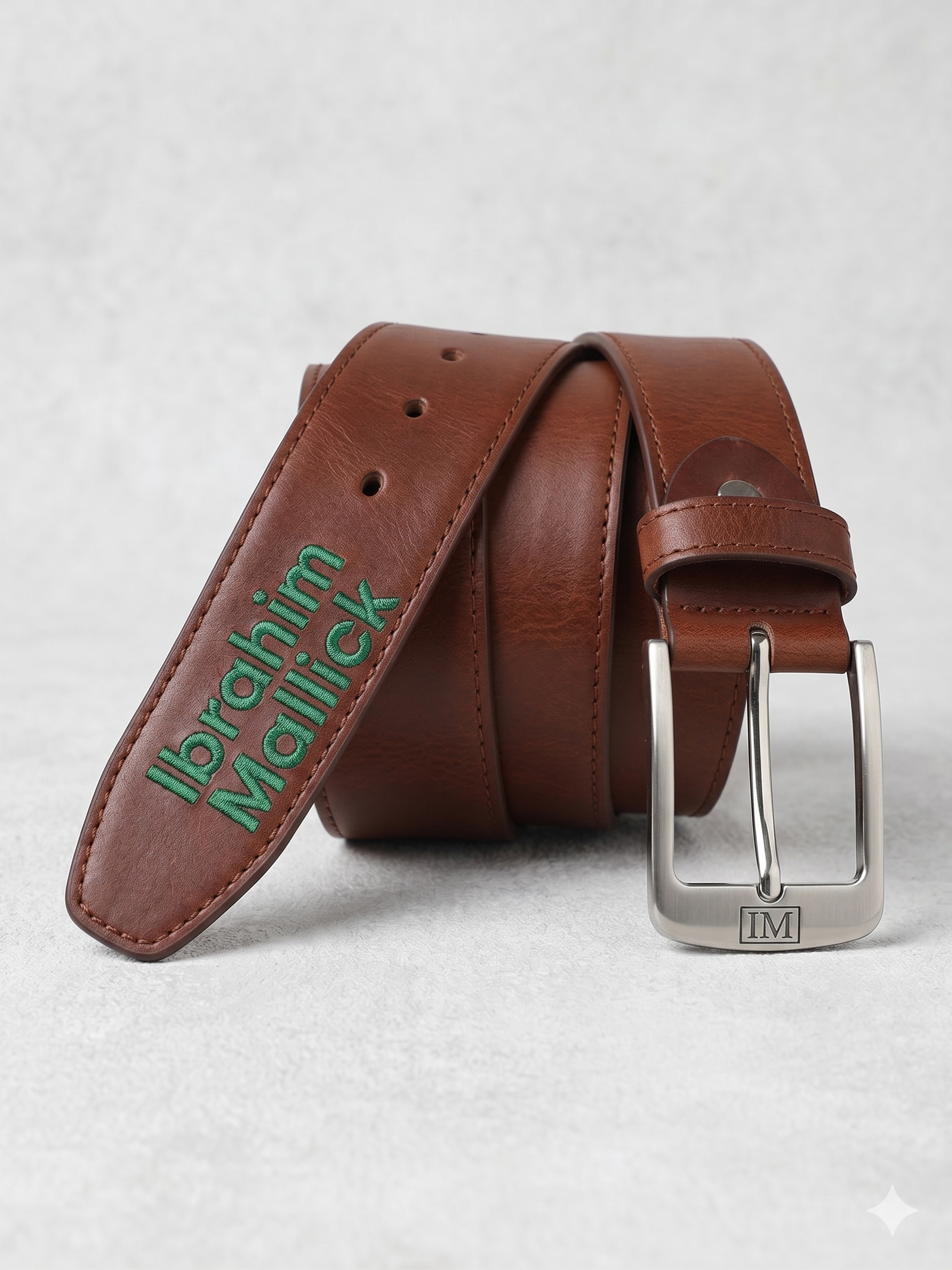 Custom Embroidered Premium Leather Belt – Tailored Signature Strap with Monogram Buckle