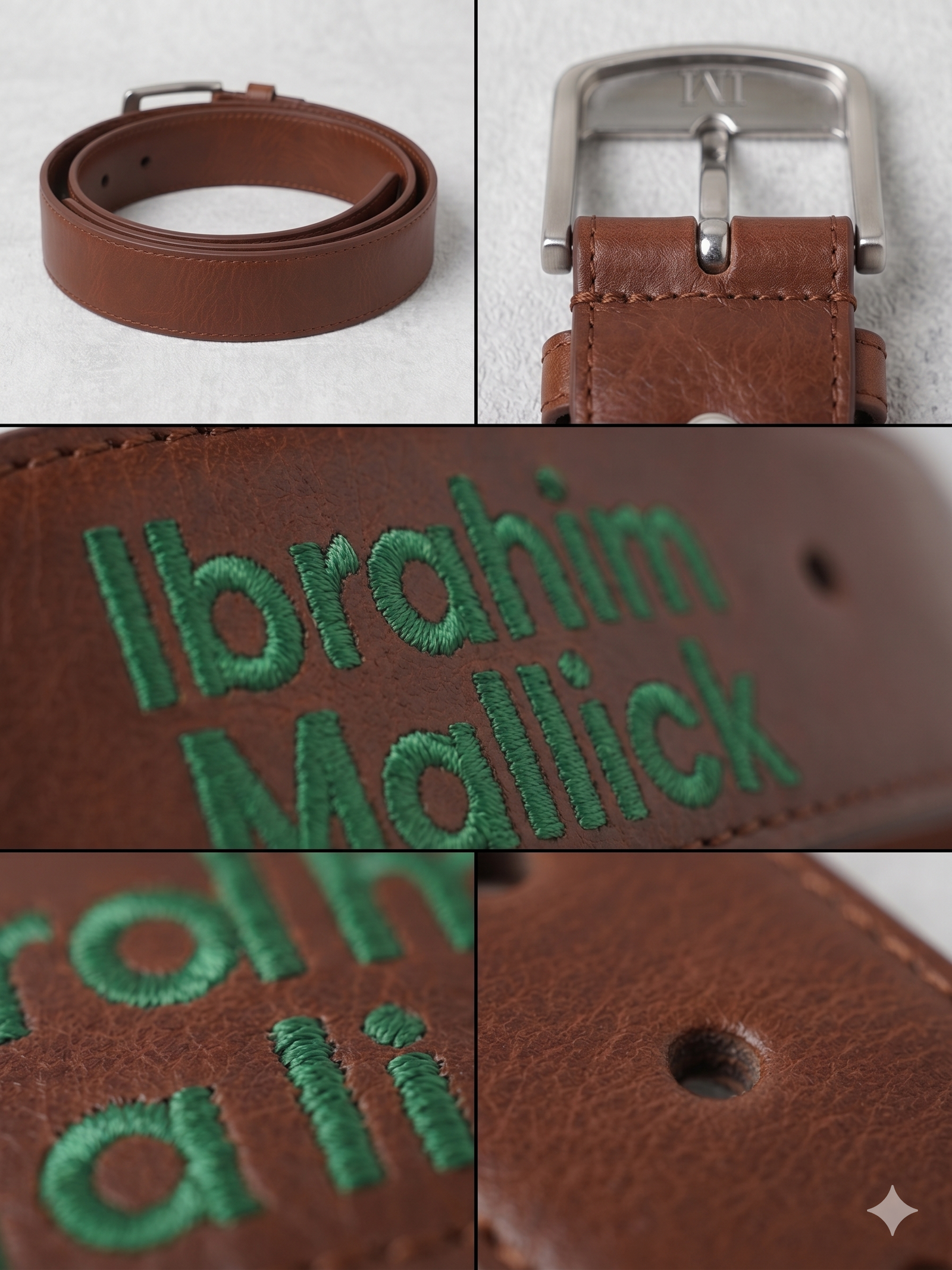 Custom Embroidered Premium Leather Belt – Tailored Signature Strap with Monogram Buckle