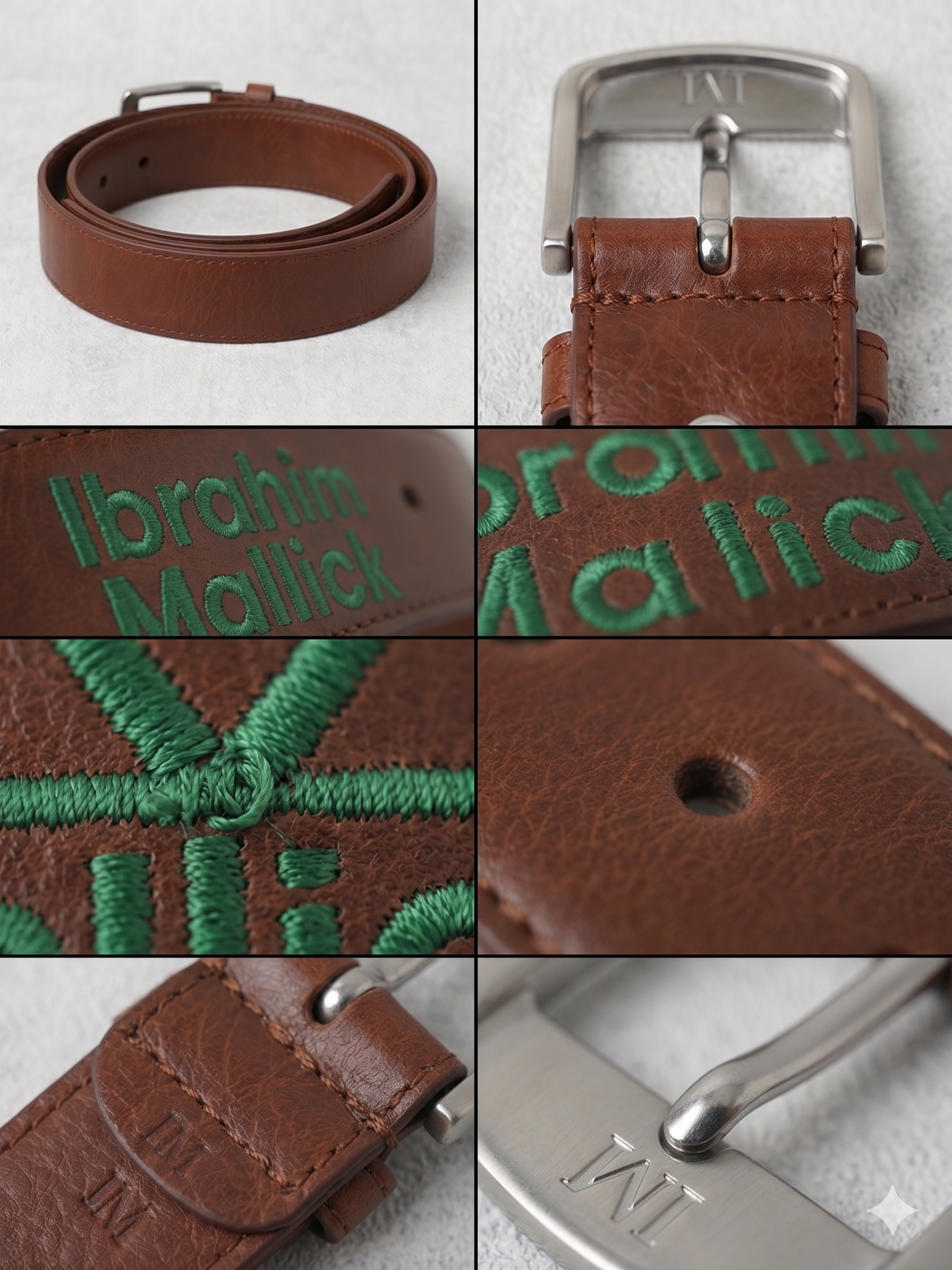 Custom Embroidered Premium Leather Belt – Tailored Signature Strap with Monogram Buckle