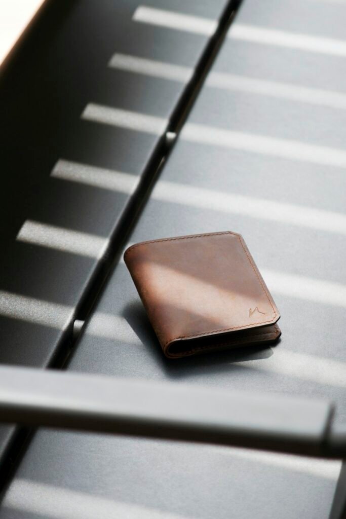 Minimal wallet product editorial photograph